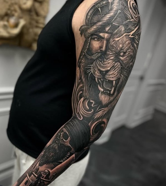 man and lion