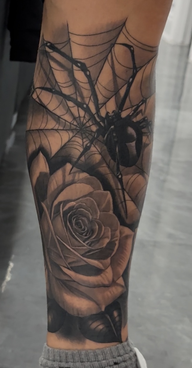 spider rose tattoo